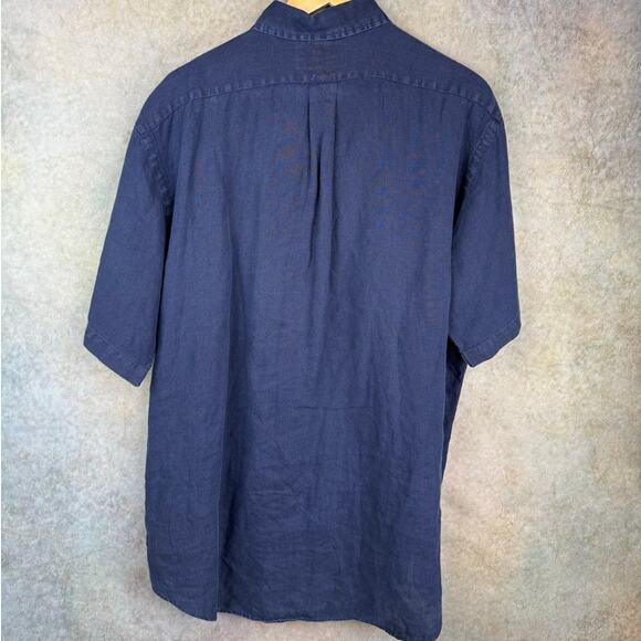VTG 90s Polo Ralph Lauren 100% Linen Shirt Mens Sz L Navy Blue Blake Shirt - Picture 6 of 7